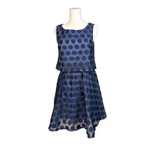 Betsey Johnson Mesh Popover Polka Dot Navy Blue Cocktail Dress Size 4